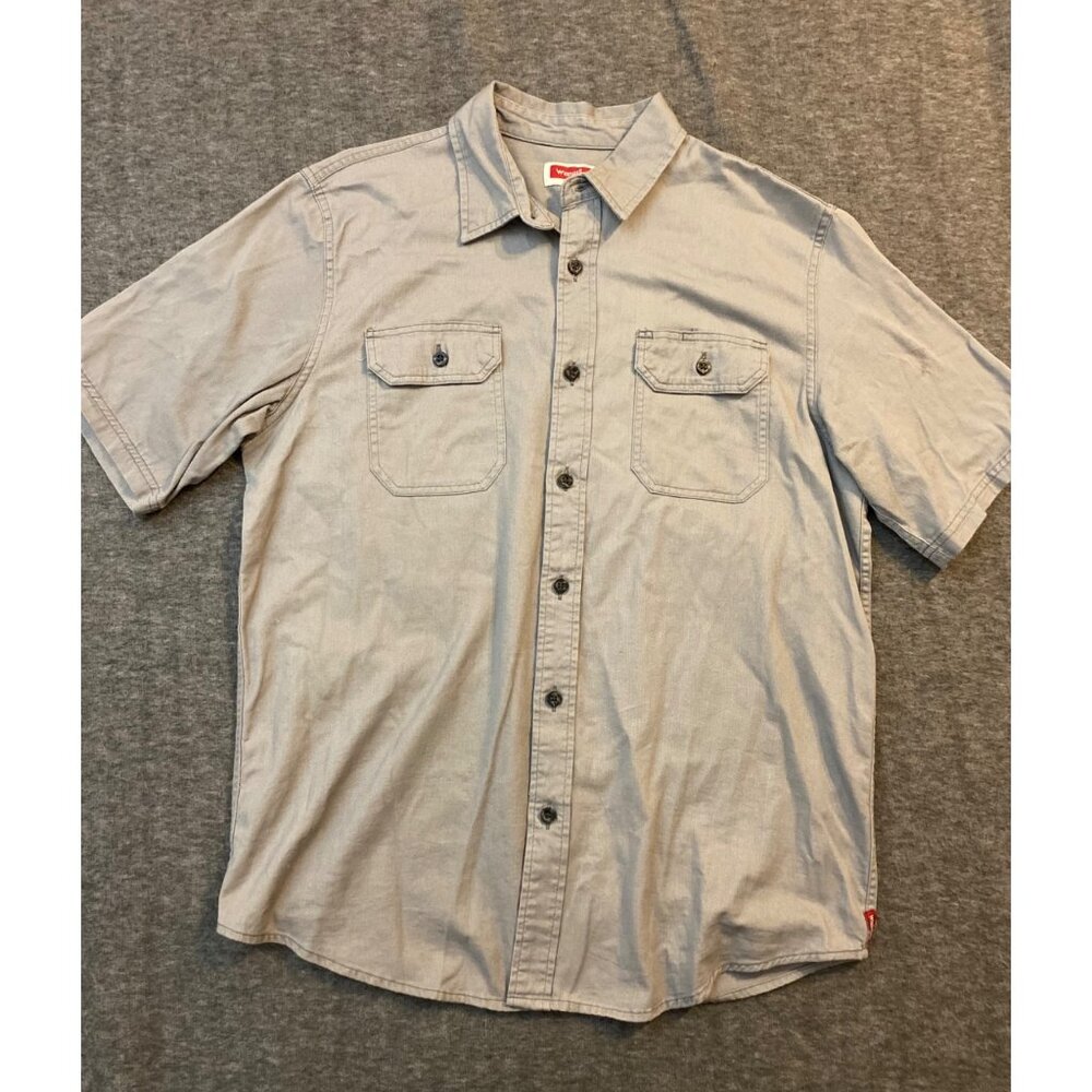 Wrangler Mens Gray Short-Sleeve Button-Up Shirt‎ M Cotton Casual